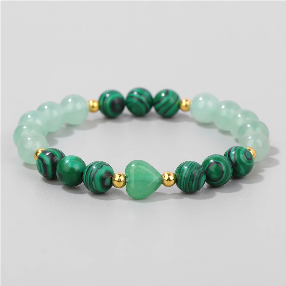Handgemachte Frauen Charme Armband 8mm Runde Malachit Tigerauge Jades Perlen Liebe Herz Armbänder Schmuck Männer besten Freund Paar Geschenk