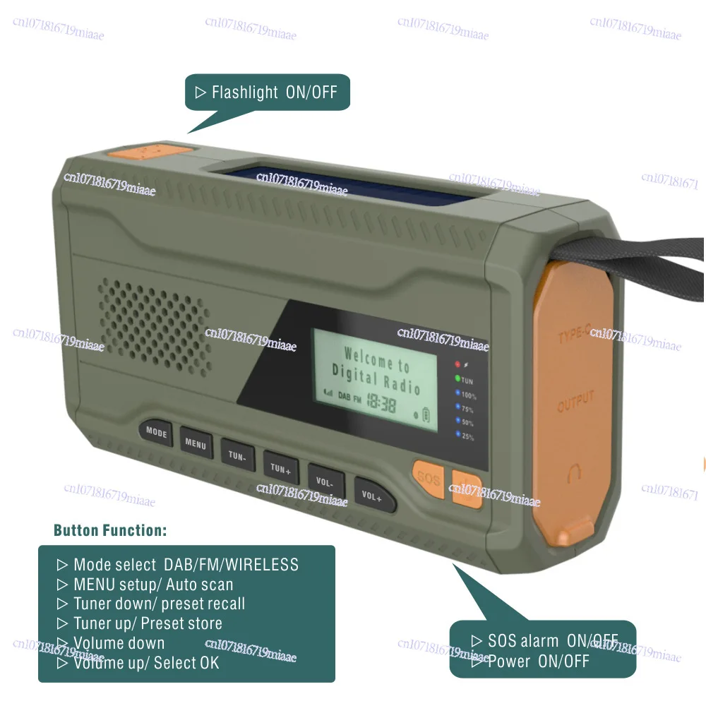 Cross-border Outdoor Bluetooth Hand-cranked Solar Emergency Radio AM/FM/DAB Radio USB Charging