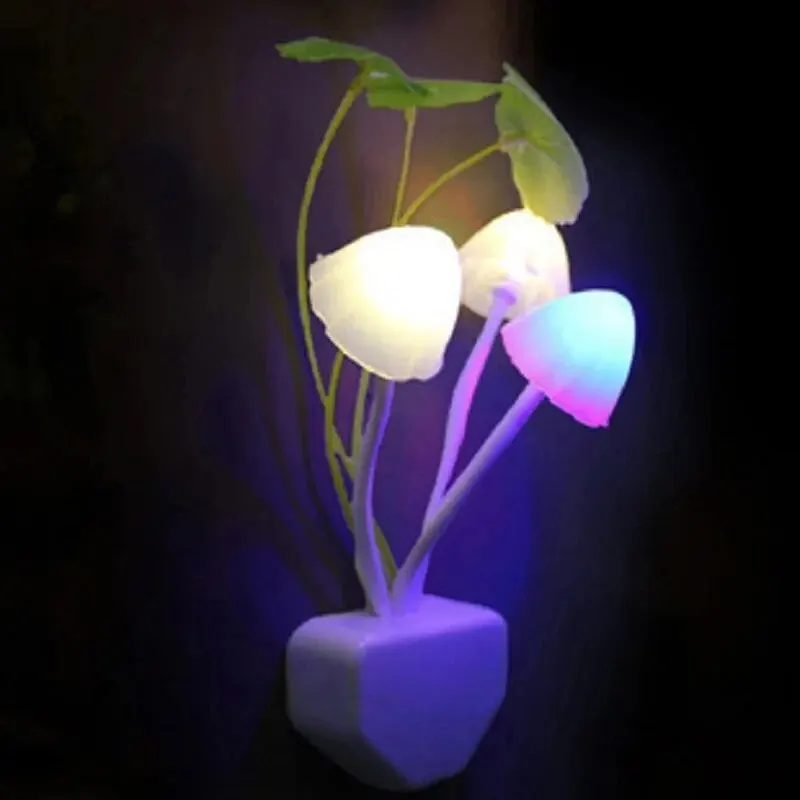 Novelty Mushroom Fungus Night Light EU & US Plug Light Sensor 220V 3 LED Colorful Mushroom Lamp Led Night Lights