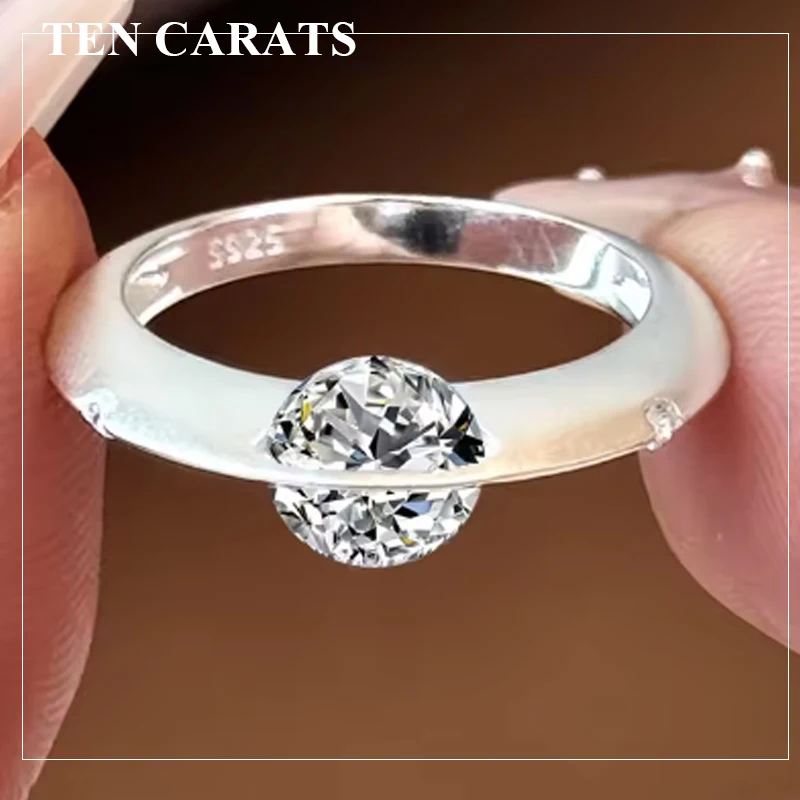 

TEN CARATS 925 Sterling Silver Moissanite Solitaire Ring for Women Minimalist Round Diamond Look Engagement Wedding Jewelry
