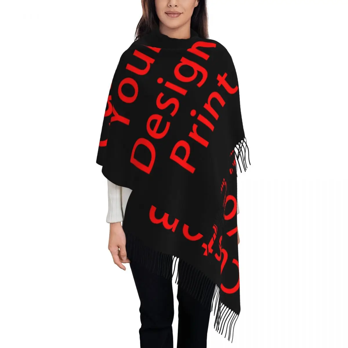 Ladies Long Custom Your Design Scarves Women Winter Fall Thick Warm Tassel Shawl Wrap Customized Logo Printed Scarf