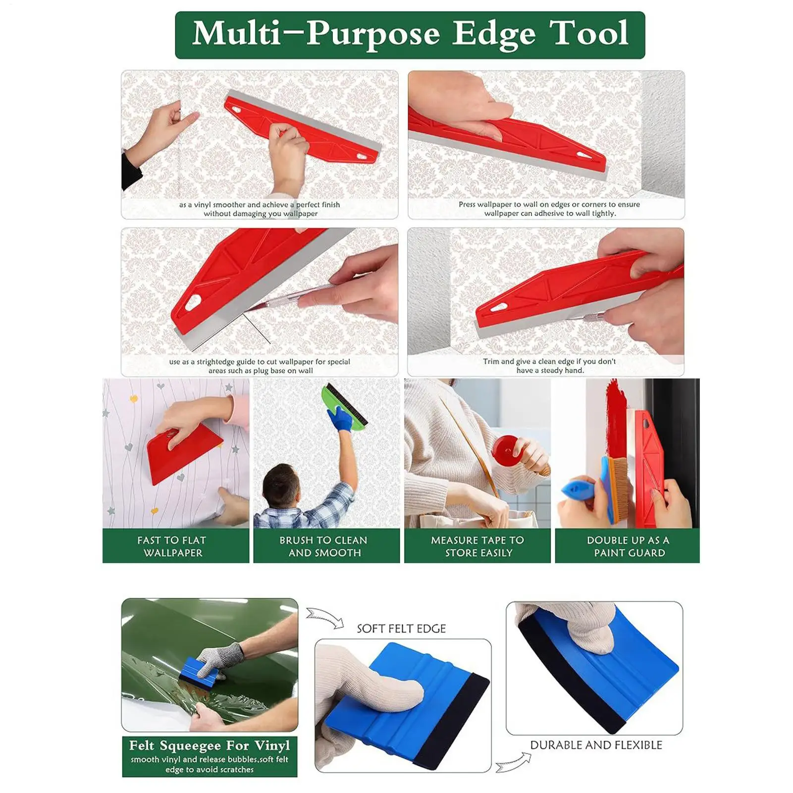 Wallpaper Smoothing Tool Scraper Set For Decal Ceiling Wallpaper Smoothing Kit For Window Wall Furniture Kitchen Bathroom