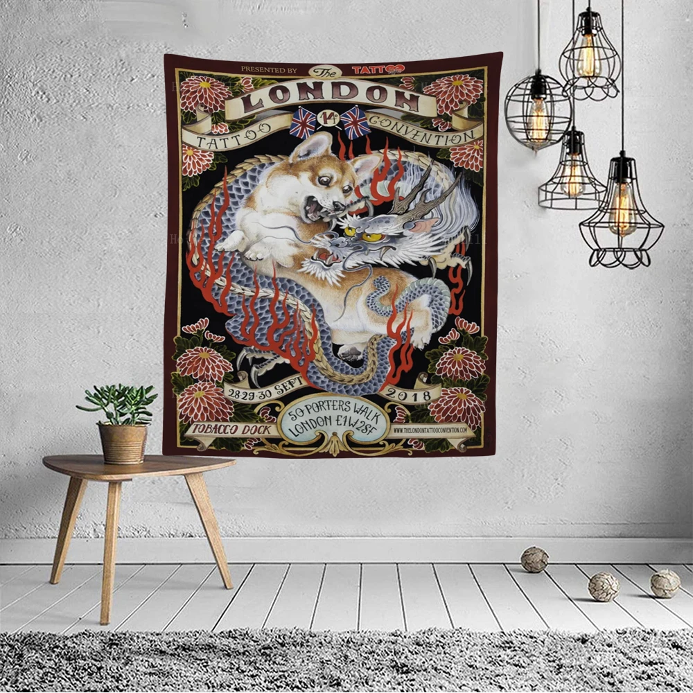 The London Great British Villain Scary Retro Tattoo Creative Rock Poster Tapestry By Ho Me Lili For Livingroom Wall Decor