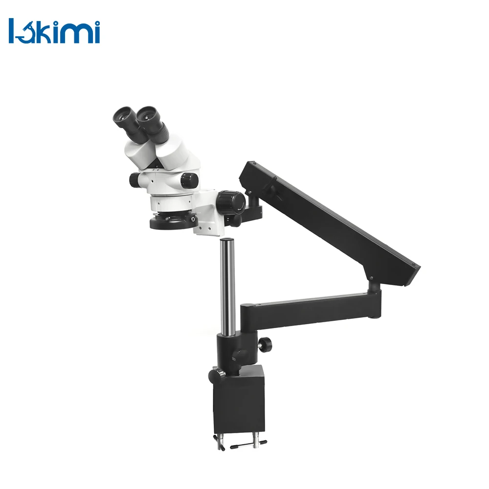 Lakimitools Binocular Stereoscopic Zoom Microscope,7X-45X Magnification, LED Light,Boom-Arm Stand,LK-MH01A