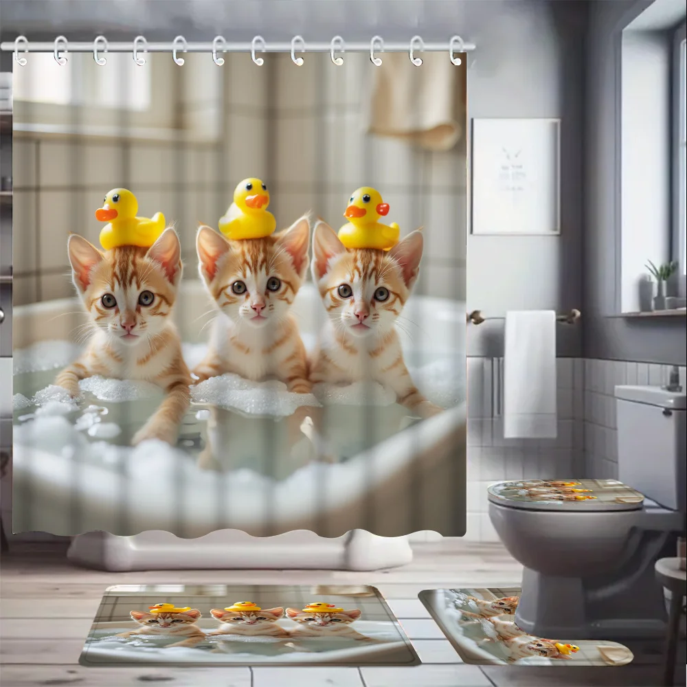 

Cute Funny Cat Shower Curtain Adorable Kitten Pattern Waterproof Bathroom Bath Curtain Decor Cartoon Animal Novelty Shower Scree