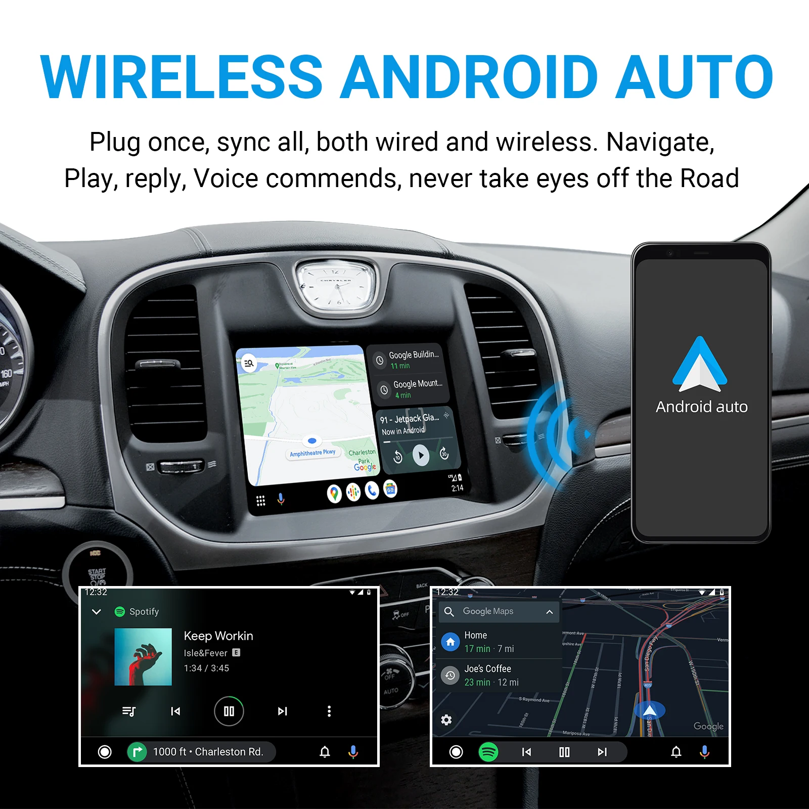 Ezonetronics Wireless CarPlay Android Auto retrofit kit decoder box for Chrysler 300C 300S SRT-8 Series 2012-2014