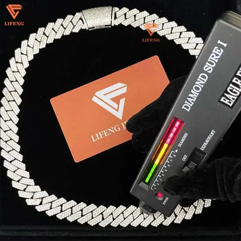 

Sterling Silver 925 Cuban Link Chain 12MM-18MM Pass Tester VVS Moissanite Diamond Hip Hop Iced Necklace Moissanite Main Stone