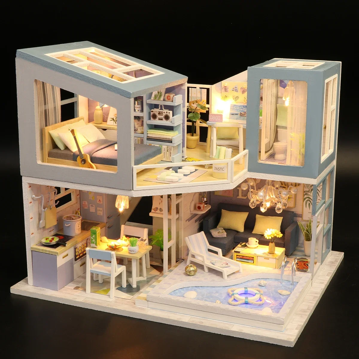 Baby House Kit Mini fai da te fatto a mano 3D Puzzle Assembly Building Villa Model Toys, decorazione della camera da letto di casa con mobili in legno Cra