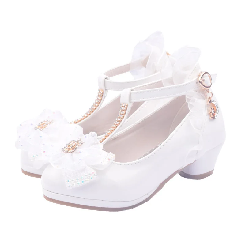 Children High Heel Princess Elegant Dance Shoes For Girls Child Wedding Leather Pink Kids Mary Jane Louboutin Female Party Shoes