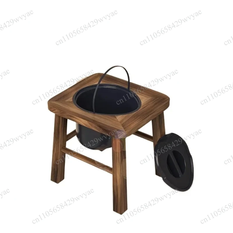 Reinforced Household Toilet Stool, Carbonized Solid Wood Bathroom Chair for Elderly & Pregnant Women Daily Use image 3