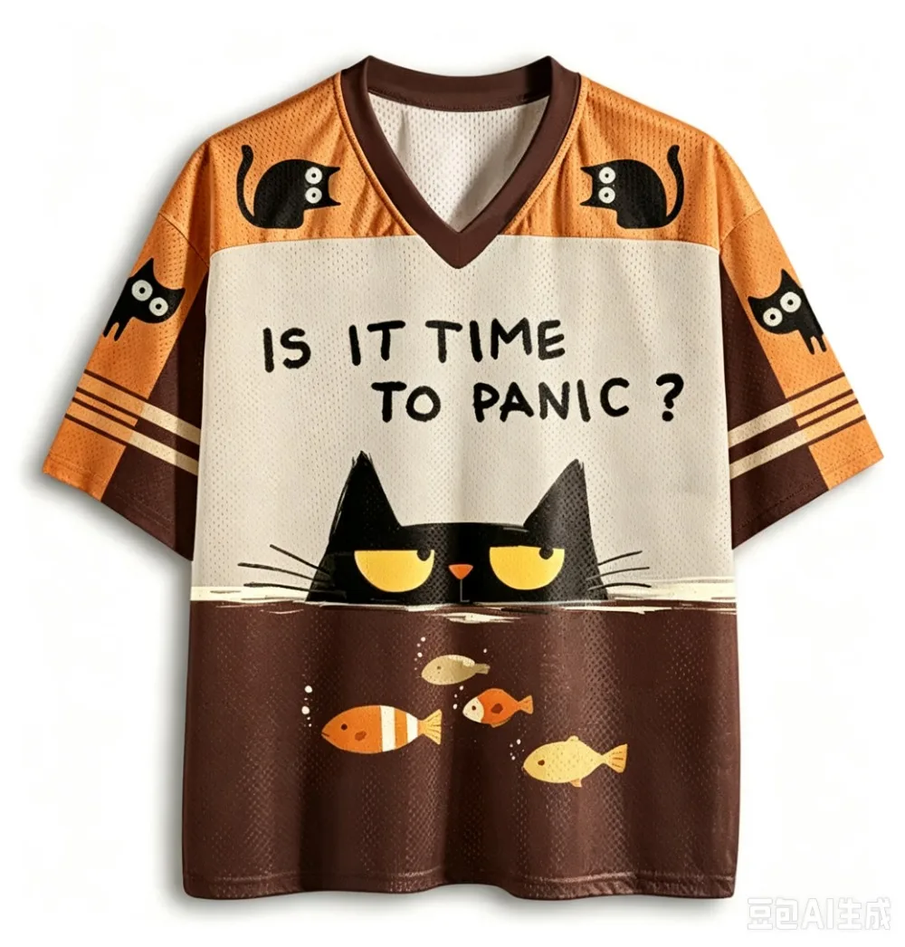 Amerikanischer Stil, lustiges Cartoon-Katzenmotiv, 3D-gedrucktes T-Shirt für Männer und Frauen, V-Ausschnitt, trendiges Streetwear-Outdoor-Freizeitkleidungsstück, Eltern-Kind-Kleidung – Detail 4