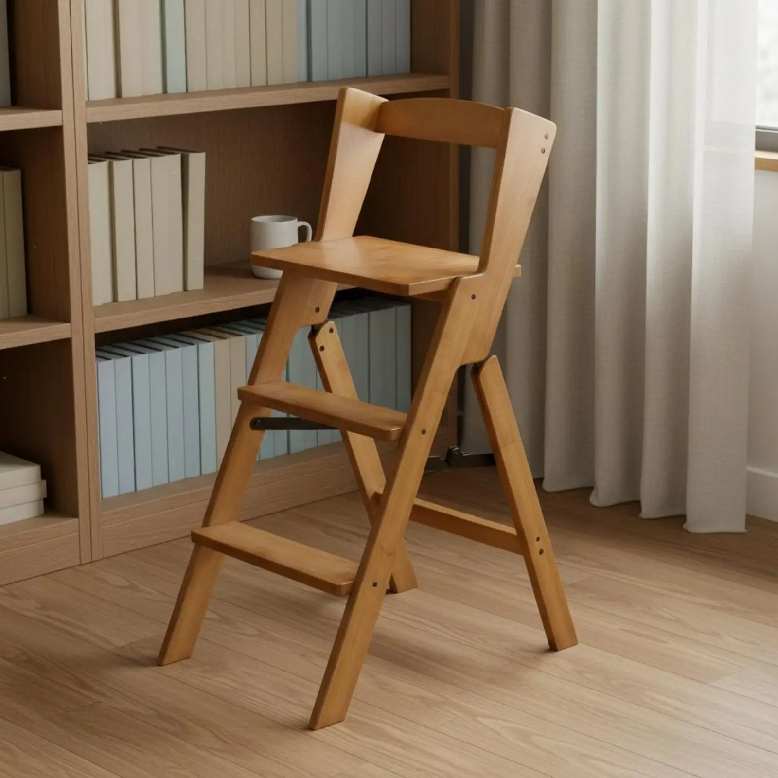 Foldable Ladder Stool Chair Wood Design with Backrest Portable Step Stool for Kitchen High Shelves and Daily Convenience