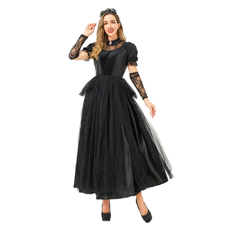 

Костюм на Хэллоуин, ведьма-призрак, невеста, темный готический стиль, косплей, вампир, европейско-американское трансграничное средневековое платье