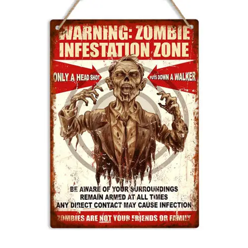 WARNING ZOMBIE INFESTATION Retro Metal Sign Door Plaque Man Cave Bar Gamer Gift