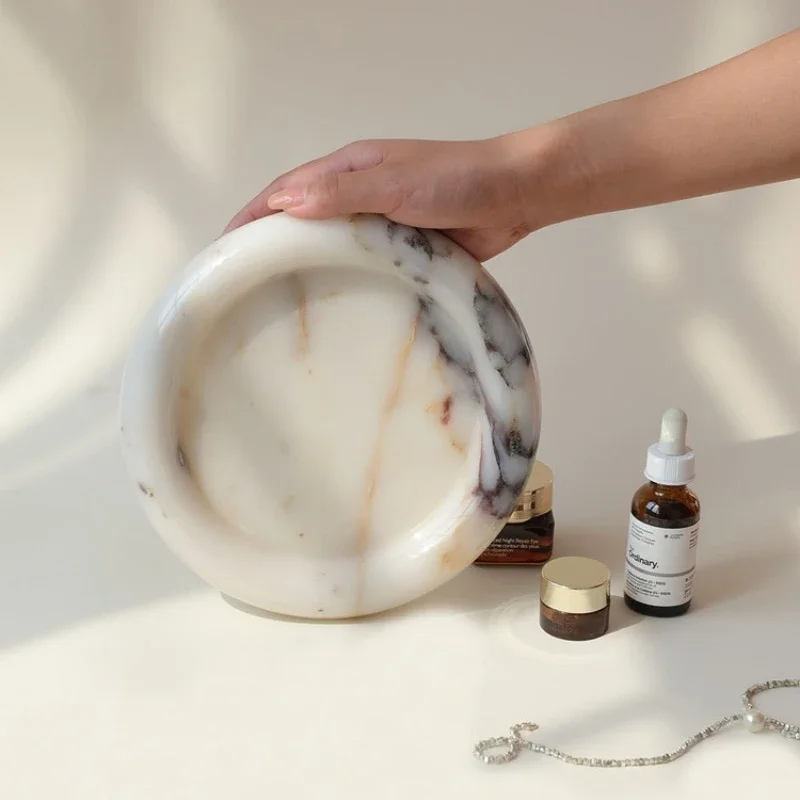 Luxury Natural Marble Perfume Tray, Multi-Functional Vanity Organizer & Art Display for Bathroom Desk Living Room Decoration
