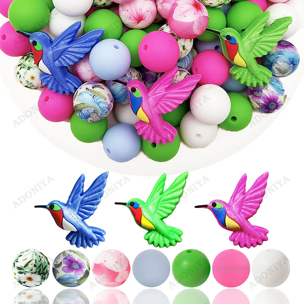 32/55-teiliges buntes Vogel-Silikonperlen-Set zum Selbermachen von Perlenketten, Armbändern, Dekorationen, Stiften, Schmuckanhängern usw. Feiertags-Geburtstagsgeschenk – Detail 1