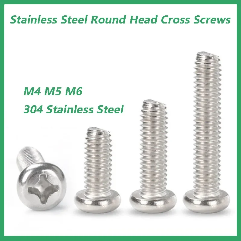 5/10/20/25/50Pcs Cross Recessed PM Pan Round Head Screws M4 M5 M6 304 Stainless Steel Phillips Machine Screw  Iength=3-100mm