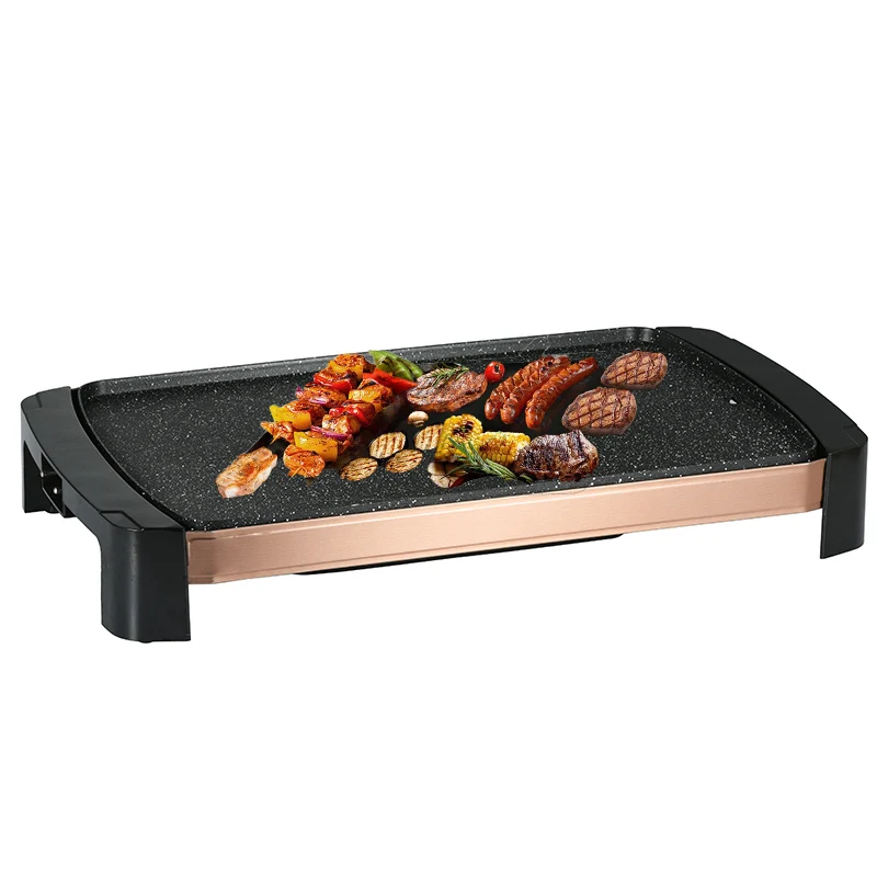 Smokeless grill ceramic coating griddle grill electric bbq grill pizza maker with Tempered Glass Lid Adjustable Temperature