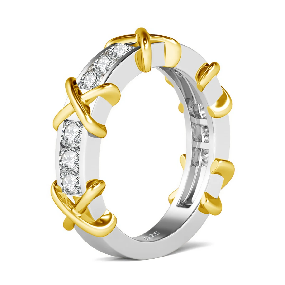 925 Sterling Silver Moissanite Ring for Women X Cross Eternity Band GRA Certified Engagement Wedding Fine Jewelry view 4