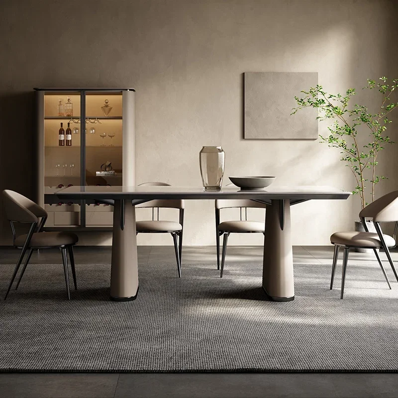 Muebles de comedor Mesa de comedor minimalista italiana Hogar Rectángulo de mármol de lujo ligero moderno