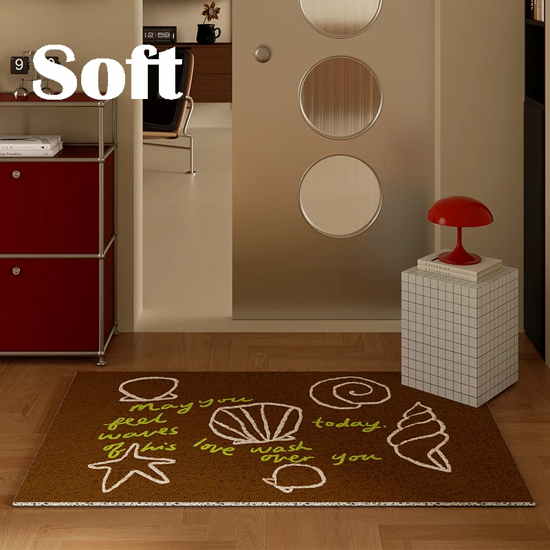 Retro  Entrance Door Mat Home Use Foyer Door Mat Dustproof Non-slip Wear-resistant Silk Circle Pad Long Rectangle Shape