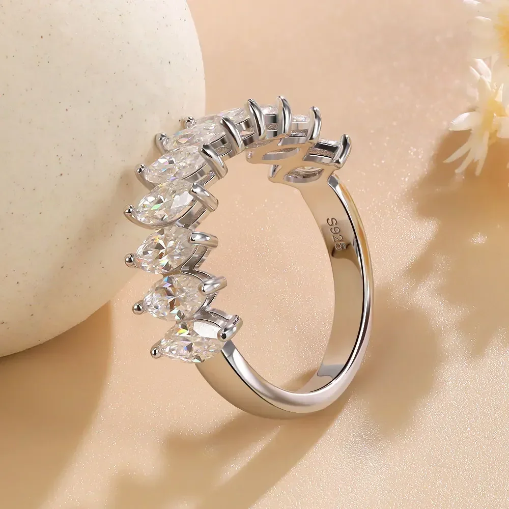 

LinkerLove Half Eternity Moissanite Wedding Band for Women 925 Sterling Silver Marquise Cut Diamond Engagement Ring Jewelry Gift