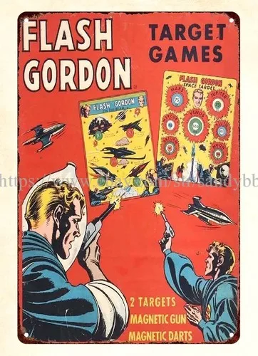 Childhood toy 1952 FLASH GORDON SPACE TARGET GAME play room metal tin sign