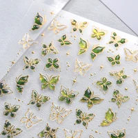 5D Jelly Green Butterfly Nail Art Stickers Bronzing Butterfly Wings Flower Self-Adhesive Nail Decals Shiny…