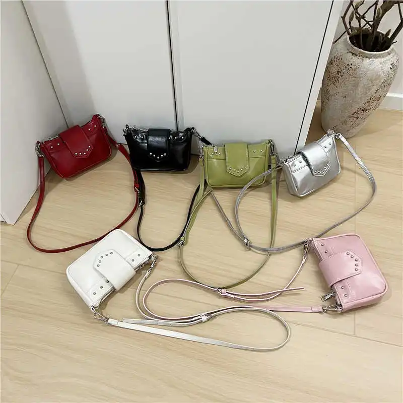 

Summer Rivet Design Mini Square Shoulder Bags Women Fashion Flap Phone Purse Trend PU Leather Shoulder Bag