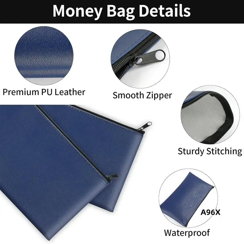 

Money Pocket With Zipper, 11 X 6.5 Inch PU Leather Cash Bag, Safe Bank Pocket For Coins, Bills, Checks,Cosmetics,Tools