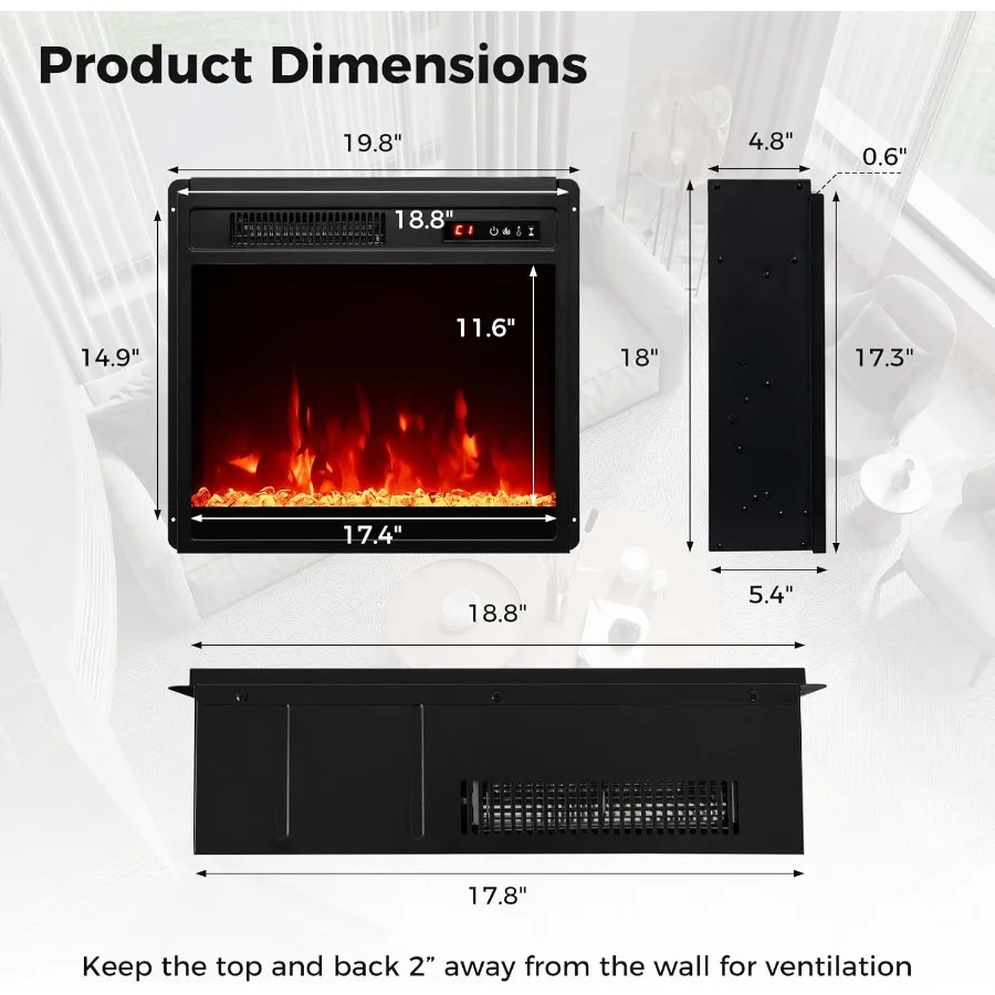 مدفأة كهربائية مقاس 18 بوصة مع جهاز تحكم عن بعد لغرفة المعيشة أو غرفة النوم بسعة تسخين 5000 وحدة حرارية بريطانية من حجر الكريستال Des
