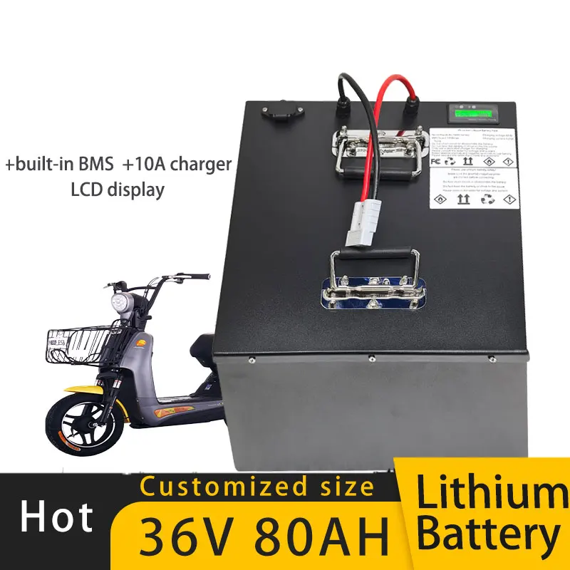 

lithium li ion batteria Stainless steel box waterproof 36v 80ah 80AH BMS 3500W for scooter, moto, camion-grue +10A charger.