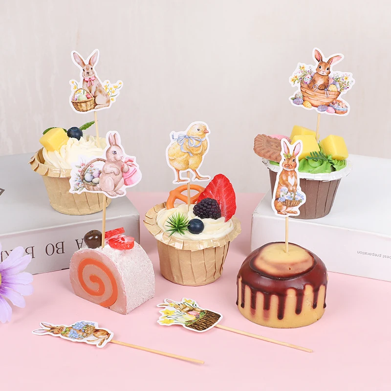 

8Pcs Cartoon Rabbit Chick Easter Cupcake Topper Happy Easter Dessert Picks Toppers Festival Party Cake Decoration Tool Accessory