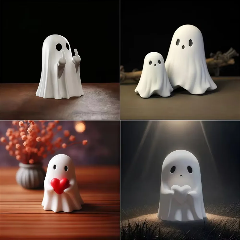 Cute Middle Finger Ghost Statue, Small Halloween Decor for Home, Centerpiece for Coffee Table, Adorable Horror Figure