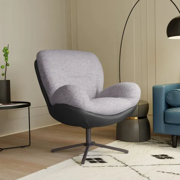 

360° Swivel Accent Chair, Modern Chenille Lounge Chair, Light Gray