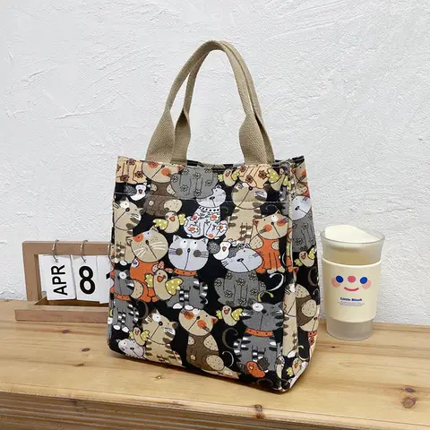 귀여운 고양이 패턴의 패셔너블한 탑 핸들 백, 여성용 휴대용 엄마 가방