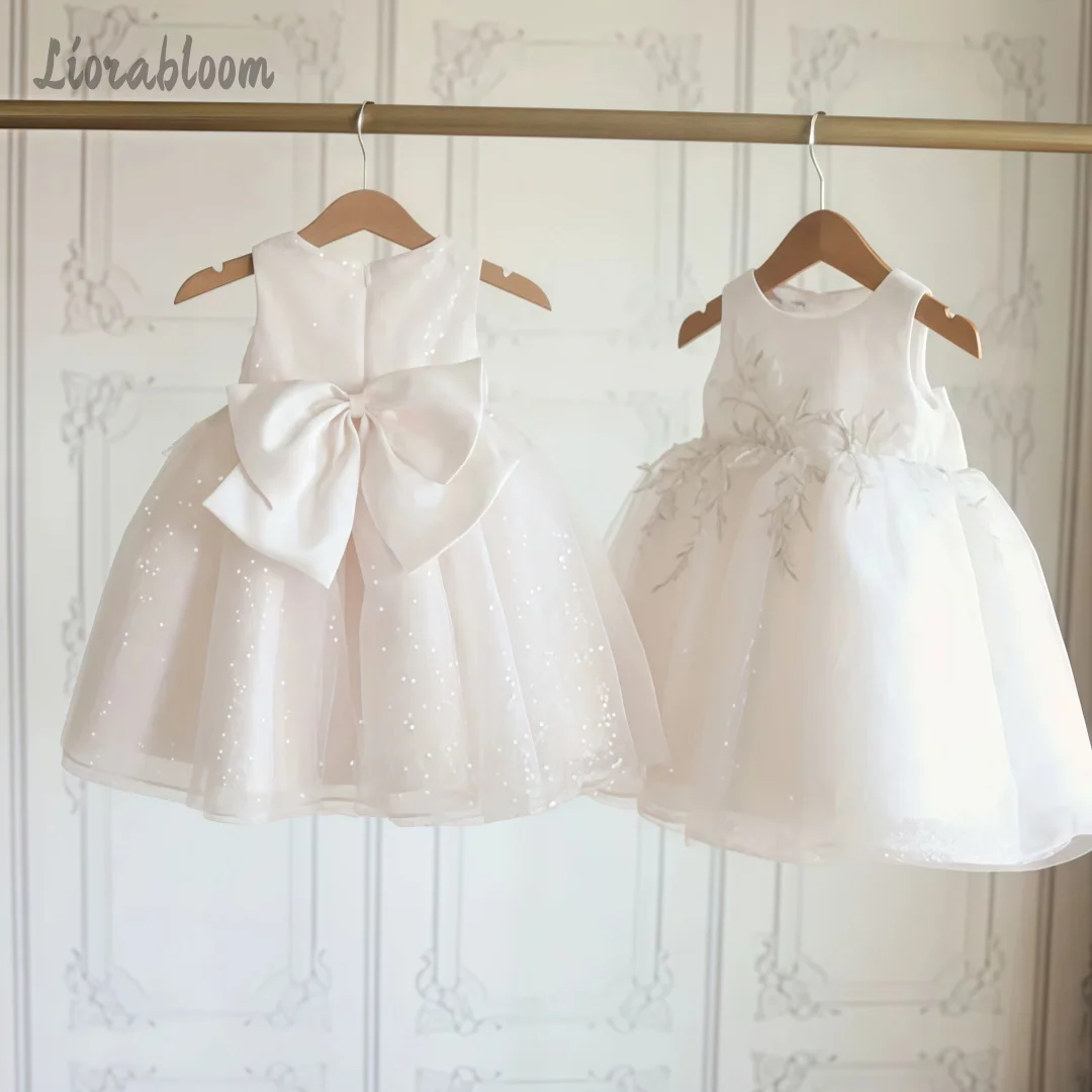 Abito Formale Bianco per Ragazze, Vestito da Sera Senza Maniche in Pizzo, Abito Corto da Damigella, Abbigliamento per Feste e Matrimoni