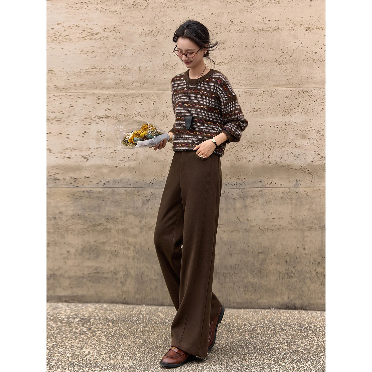 VIMLY Simple Long Winter Pants for Women 2025 Casual Solid Elastic Waist Straight Trousers Loose Fitting Woman Clothing A3383