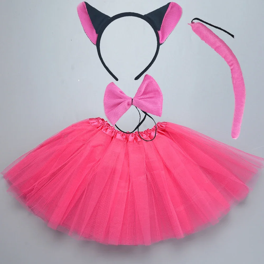 

Kids Children Girl Red Fox Animal Headband Bowtie Tail Tutu Skirt Anime Props Birthday Halloween Costume Cosplay