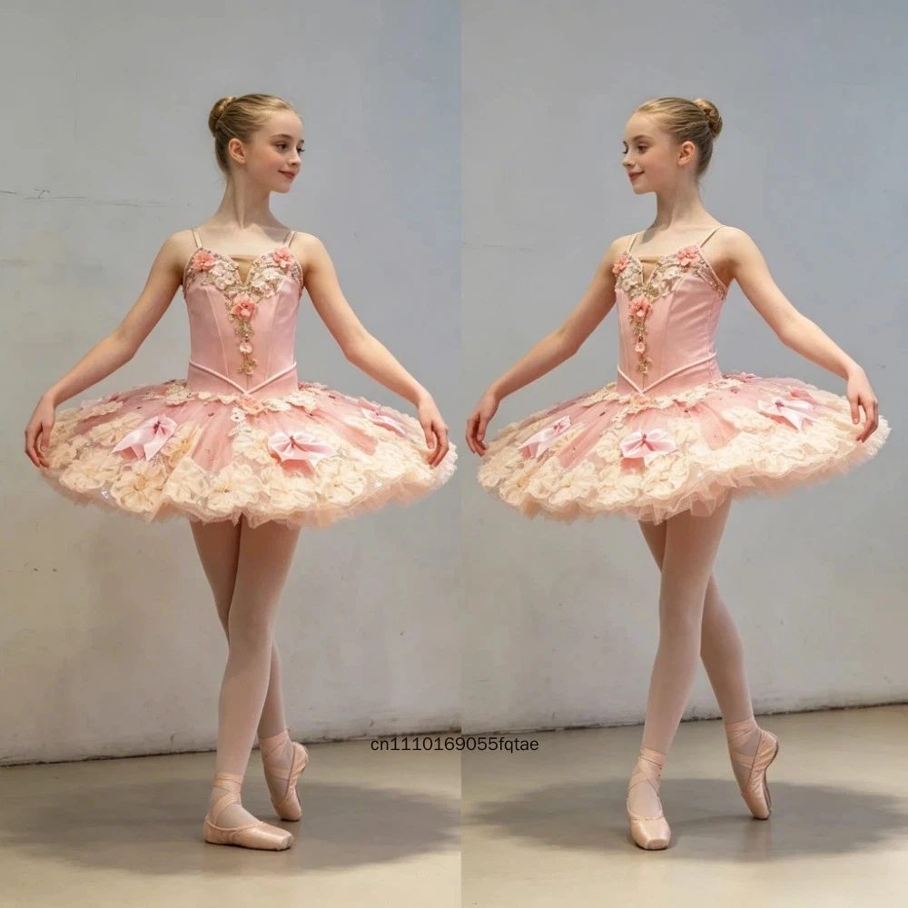 Girls Fairy Peach Tutu Skirt Professional Ballet Dance Dress Kids Performance Costume Stage Show Clothes For Dance Studio Recita - view 2