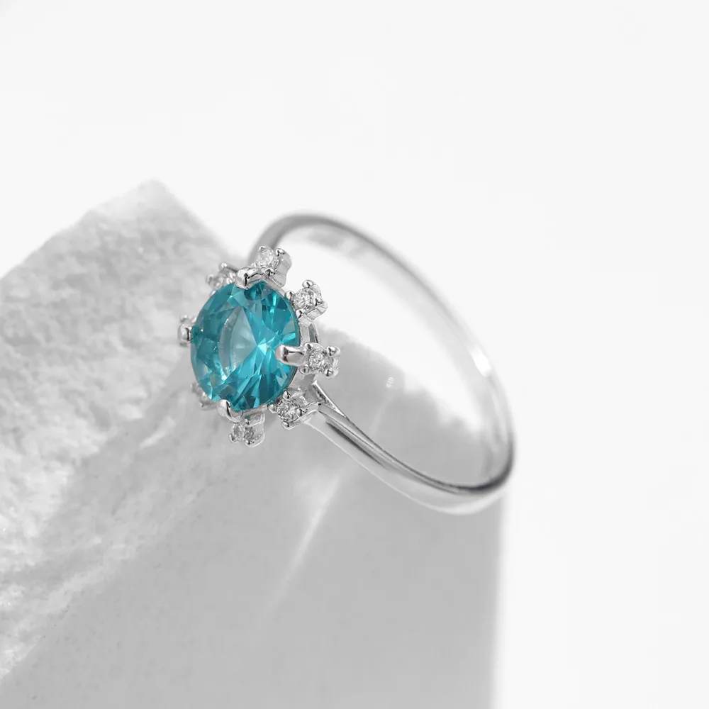 

GL S925 Pure Silver Paraiba Color Sunflower Crystal Ring for Women, Unique Sunflower Ring, High-End Gift Item