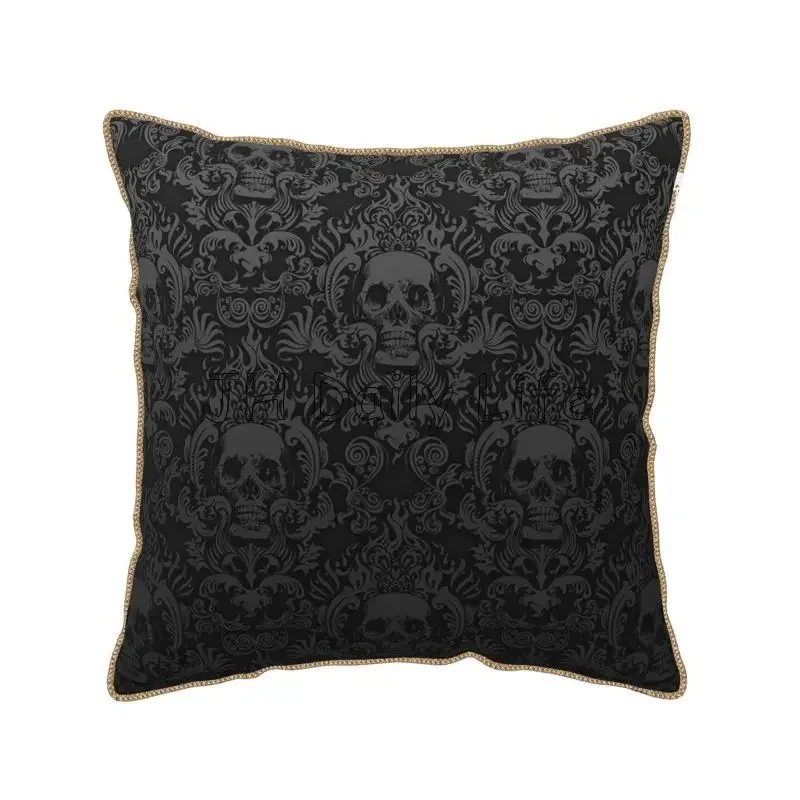 Goth Gothic Black Skull Damask Print Soft Velvet Throw Pillow Cover 18x18 Inch Pillow Case for Sofa Couch Bedroom Home Decor