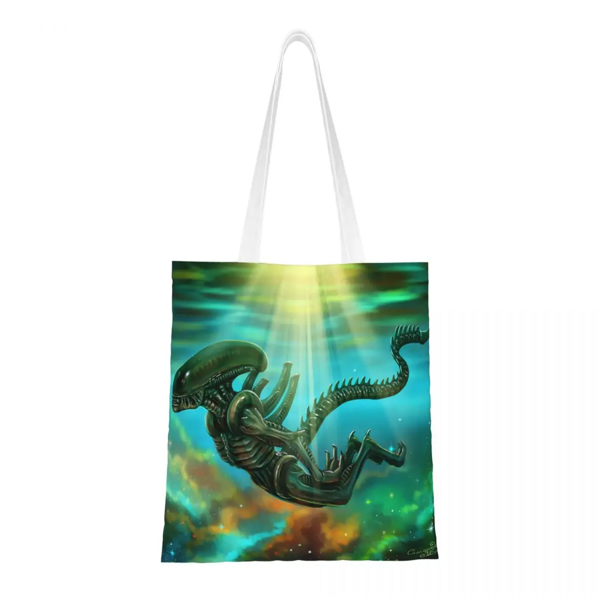 Xenomorph Alien Shopping Bags Girls Canvas The Tote Bag Folding Ladies Shoulder Tote Travel Handbag