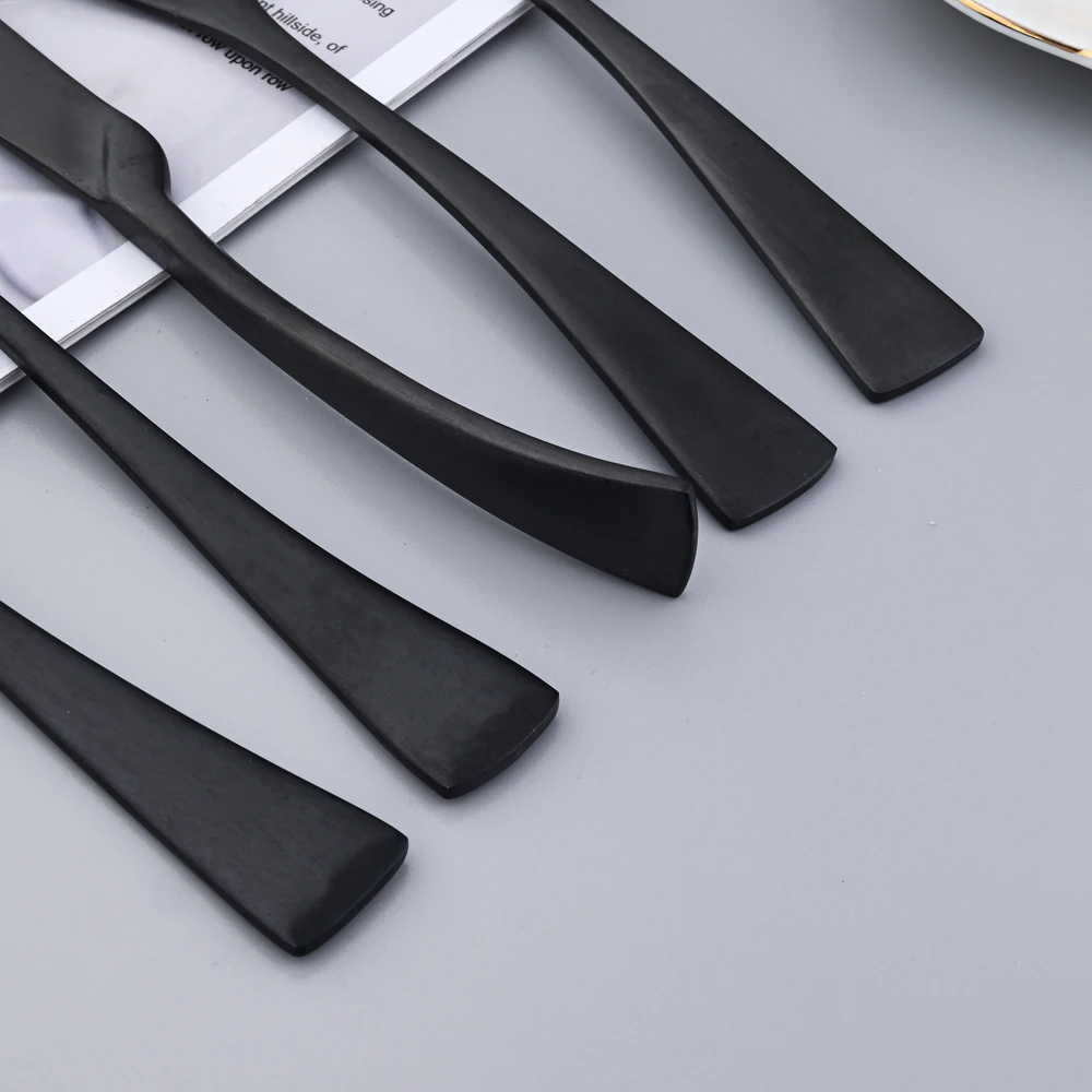 Black Matte 304 Stainless Steel Cutlery Set Steak Knife Dessert Fork Spoon Dinnerware Set Home Kitchen Tableware Set