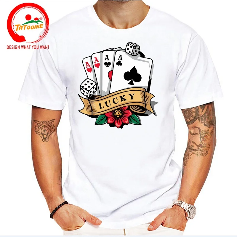 Lucky Four ACEs Playing Cards T Shirt Men Fashion Trendy Casual Clothing Stylish Tops Tee Shirt Leisure Tshirt Men's T-Shirt