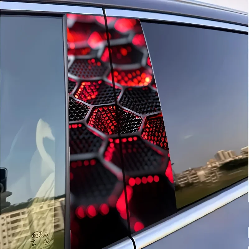 

2 Pieces Cool Fun Car Stickers, Creative B-pillar Protective Film. Dark Energy Matrix Hexagon Sticker with Red Light