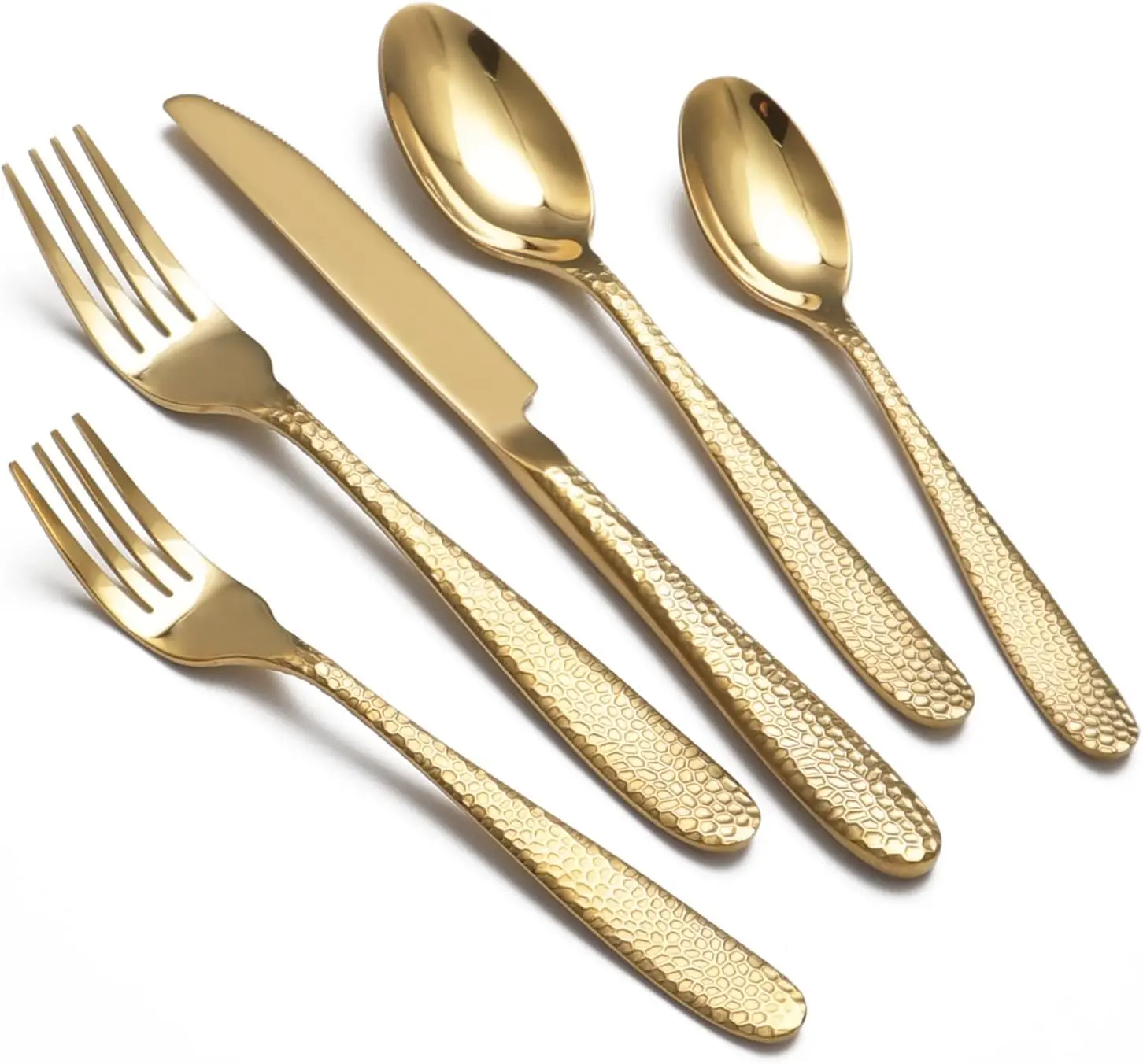 

20-Piece Stainless Steel Hammered Flatware Set for 4, Dishwasher Safe & Mirror Polished