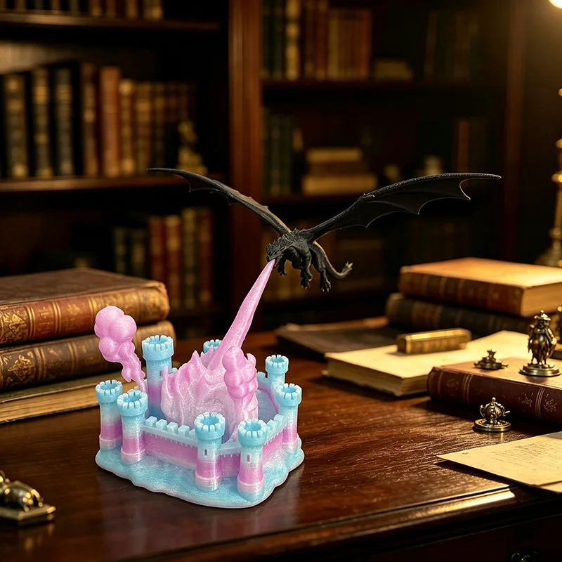 Custom Fantasy Fire Dragon Burns Castle Diorama Detailed Figure Desktop Ornament For Game Room Shelf Table Home Display Decor
