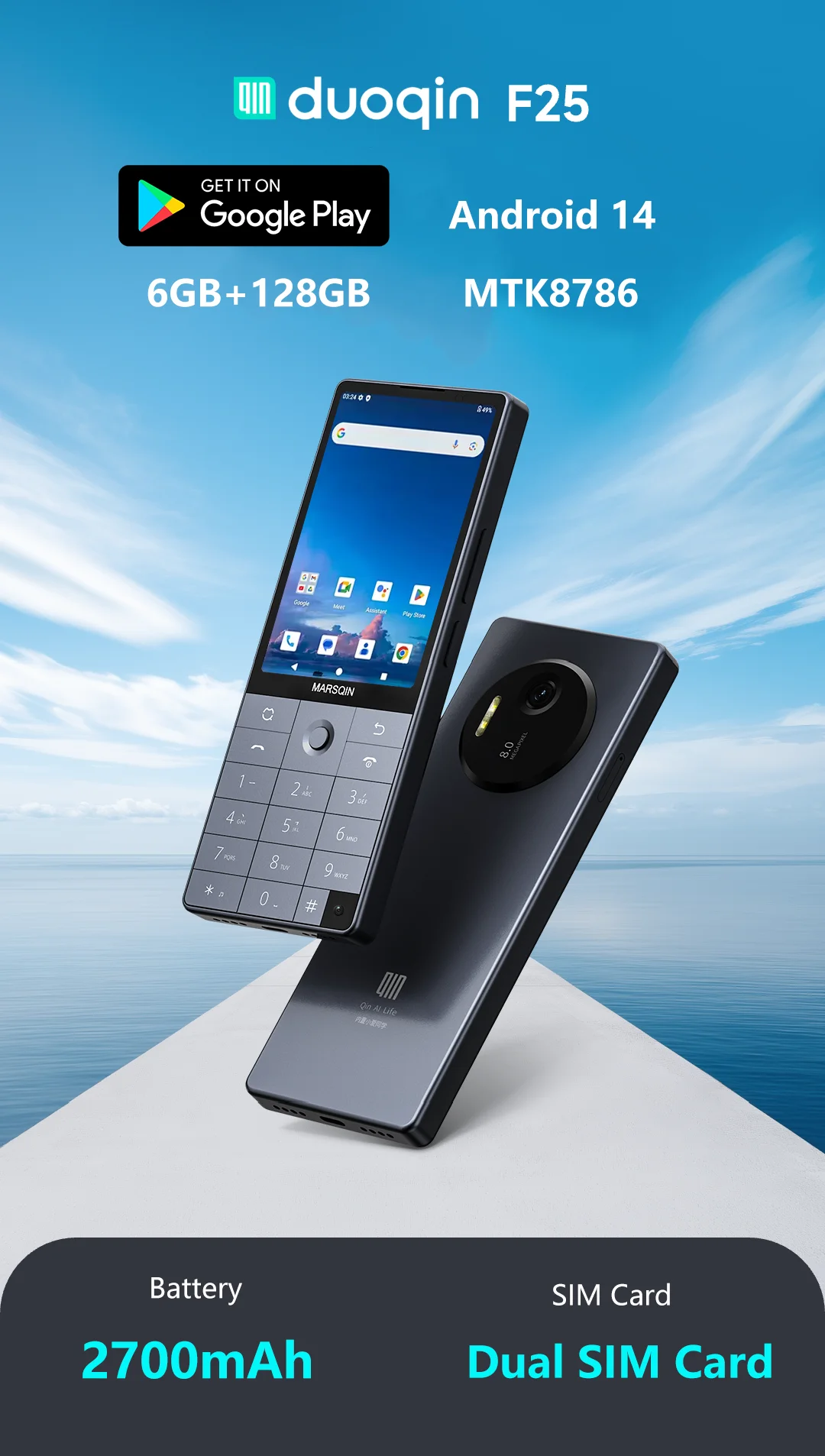 Qin F25 MTK8786 Not Unlock Google Play Android 14 Dual SIM Cards 6GB+128GB 2700mAh WIFI Bluetooth Touch 3.54Inch Screen