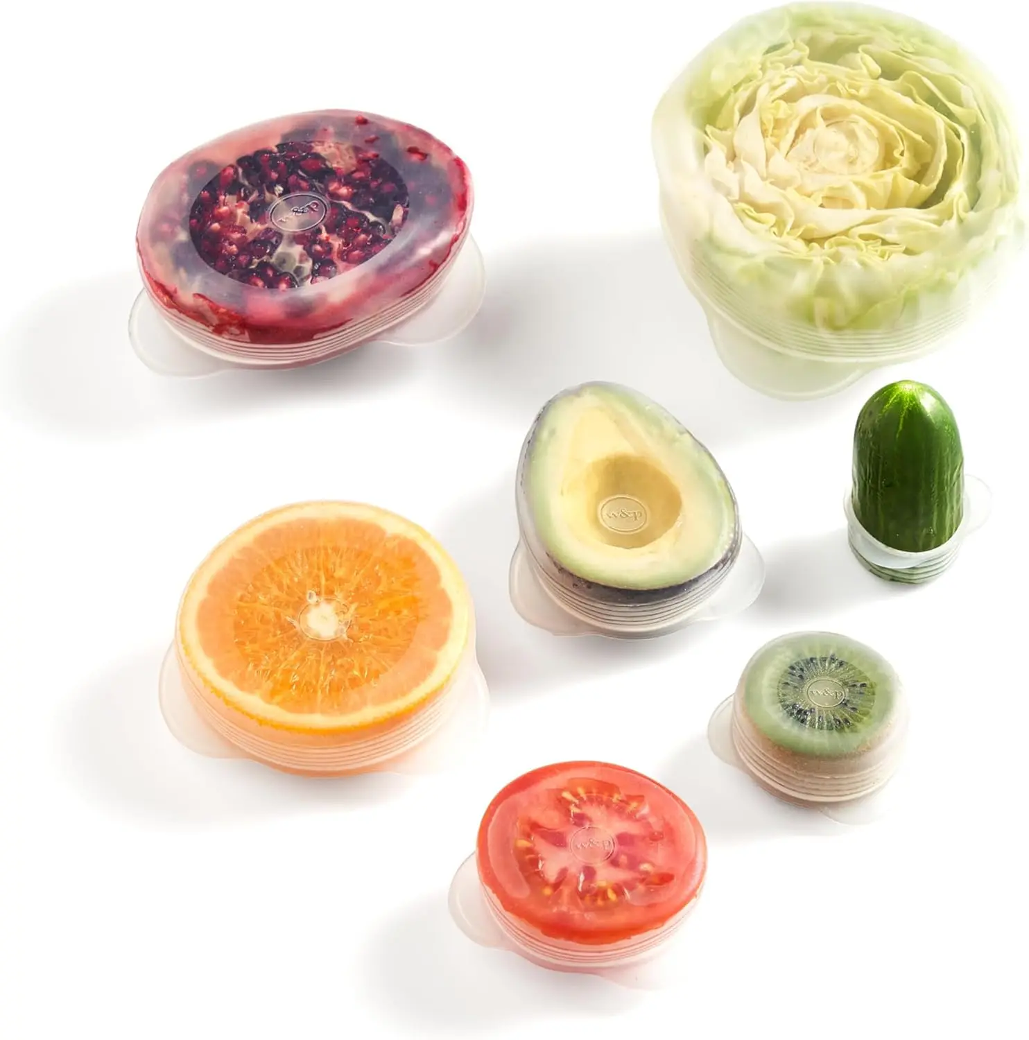 

Reusable Produce Savers, Set of 7, Covers Fruits & Vegetables To Keep Fresh, Dishwasher Safe, Avocado & Onion Saver